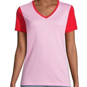 Lands End NWOT Women's Pink Wild Blossom Relaxed Supima Cotton V Neck Shirt Med